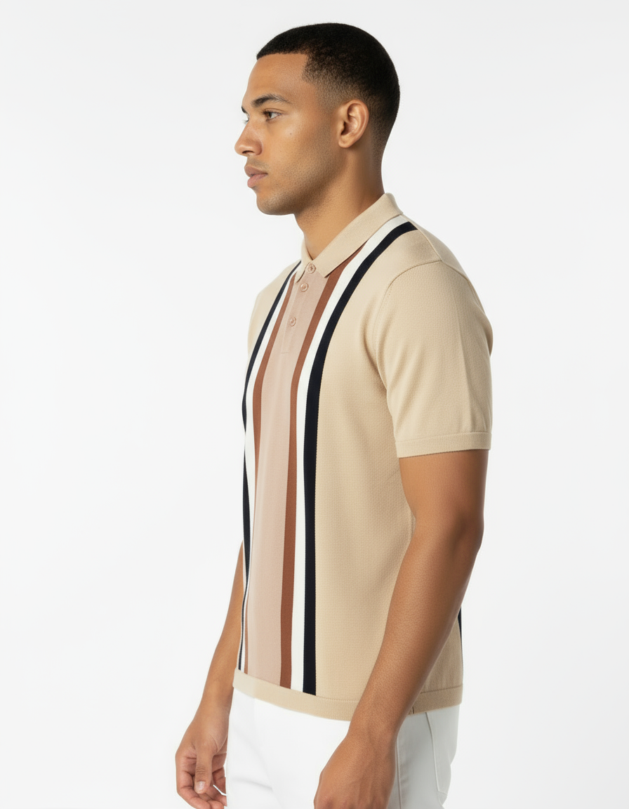 Men's Knit Polo Shirt | Retro Color Block