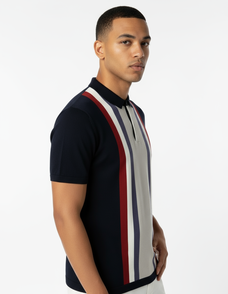 Men's Knit Polo Shirt | Retro Color Block