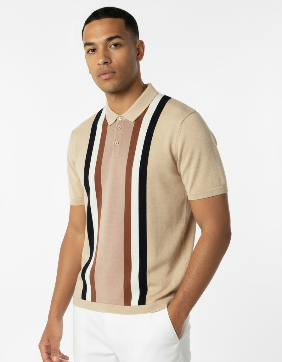 Men's Knit Polo Shirt | Retro Color Block