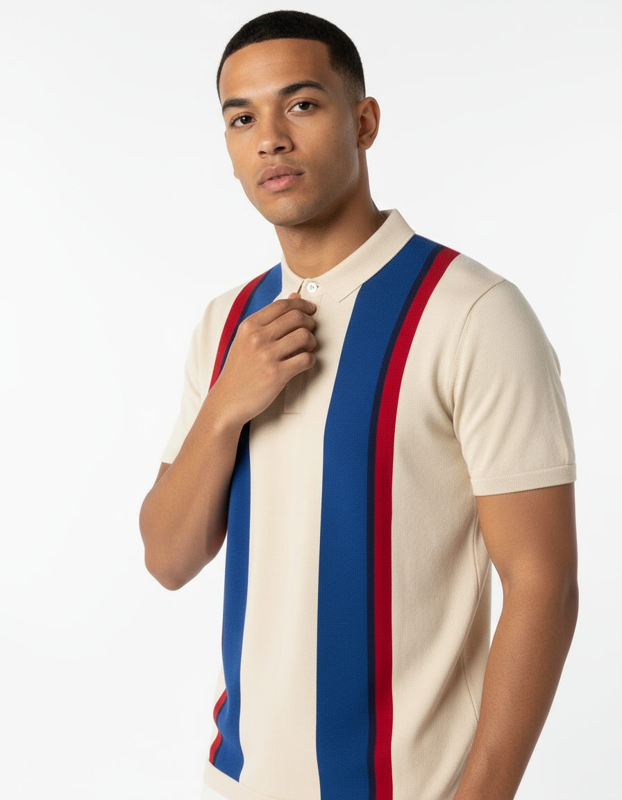 Men's Knit Polo Shirt | Retro Color Block