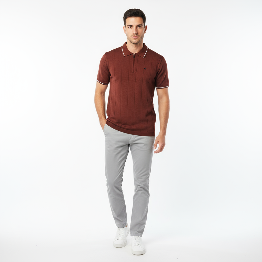 Zyloft Men's Slim Fit Striped Knitted Polo T-Shirt |